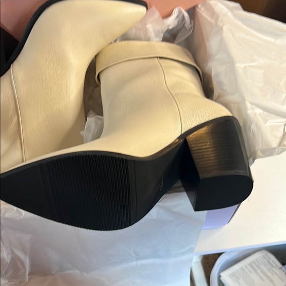 Cream Chunky Heel Ankle Booties - Picture 2 of 5